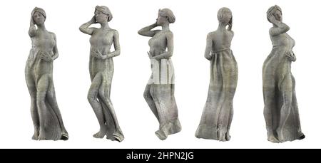 3d réaliser des illustrations de l'ancienne statue en pierre de marbre de la déesse féminine grecque dans différents angles isolés sur fond blanc. Banque D'Images