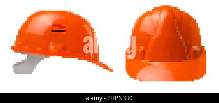 Illustration de pixels représentant un casque de protection de travailleur de couleur orange 16 bits isolé sur fond blanc. Banque D'Images