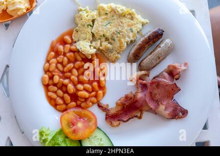Petit déjeuner continental pris d'en haut avec des haricots Banque D'Images