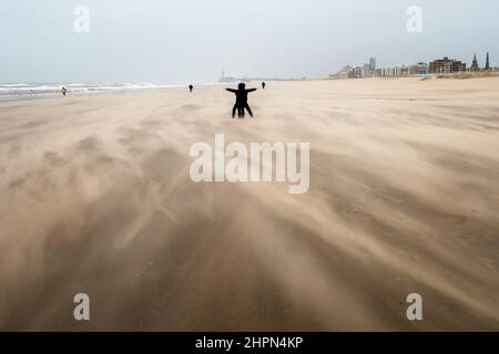 Sanstorm sur la plage de Scheveningen Banque D'Images