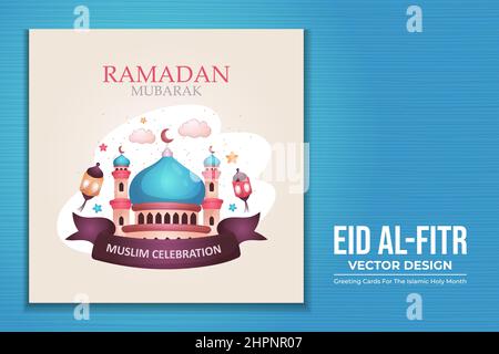 eid al-fitr ou kareem de ramadan dessinés à la main avec motif plat Illustration de Vecteur