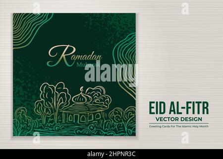 Modèle de carte de vœux de Ramadan kareem dessiné à la main Illustration de Vecteur