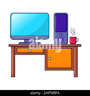 Ordinateur de bureau sur la table avec illustration du contour dessiné à la main Illustration de Vecteur