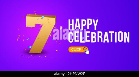 Anniversaire anniversaire anniversaire 7 ans fond doré. Happy Vector poster 7 anniversaire confetti fête poster Illustration de Vecteur
