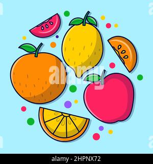 Simple doodle fruits, avec un style coloré dessiné à la main Illustration de Vecteur