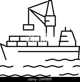 illustration vectorielle de l'icône de chargement des conteneurs sur le navire dans la ligne de port Illustration de Vecteur