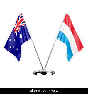 Deux drapeaux de table isolés sur fond blanc 3D illustration, australie et luxembourg Banque D'Images