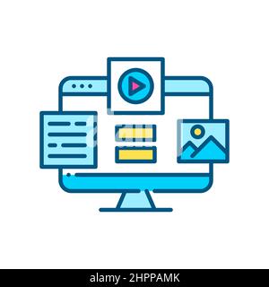 Création de différents types de contenu multimédia, tels que le texte, la vidéo et l'image. Icône de couleur de contour pixel Perfect, modifiable Illustration de Vecteur