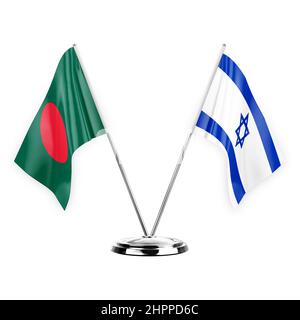 Deux drapeaux de table isolés sur fond blanc 3D illustration, le bangladesh et israël Banque D'Images