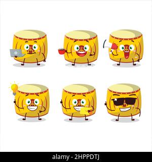 Personnage de dessin animé tambour chinois jaune avec différents types d'émoticônes d'affaires. Illustration vectorielle Illustration de Vecteur