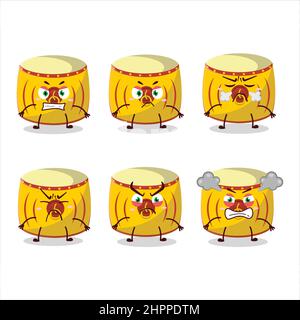 Personnage de dessin animé tambour chinois jaune avec diverses expressions en colère. Illustration vectorielle Illustration de Vecteur