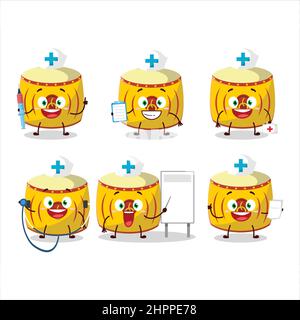 Émoticône de profession de docteur avec caractère jaune de dessin animé de tambour chinois. Illustration vectorielle Illustration de Vecteur