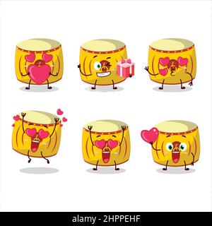 Personnage de dessin animé tambour chinois jaune avec amour adorable émoticône. Illustration vectorielle Illustration de Vecteur