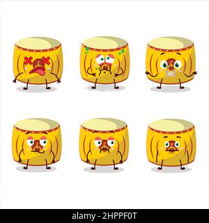 Personnage de dessin animé jaune de tambour chinois avec expression de corde. Illustration vectorielle Illustration de Vecteur