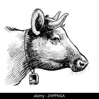 Tête de vache à lait. Dessin noir et blanc Banque D'Images