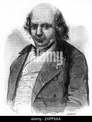 'Portrait de Pierre-Jean de Beranger (1780-1857) chansonnier francais' (Pierre-Jean de Beranger poète français et chansonnier) Gravure tiree de 'causes celebres de tous les clochers' de Fouquier 1858 Collection privee Banque D'Images