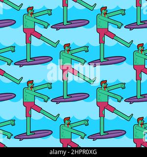 Motif de surfeur zombie sans coutures. Homme mort sur fond de surf. Texture vectorielle Illustration de Vecteur