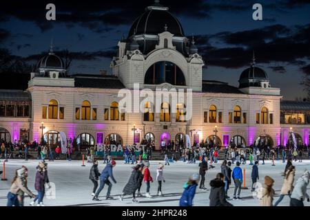 Budapest. 22nd févr. 2022. La journée hongroise de patinage est célébrée à Budapest, en Hongrie, le 22 février 2022. Credit: Marton Csanadi/Xinhua/Alamy Live News Banque D'Images