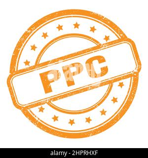 Texte PPC sur timbre rond orange grungy vintage en caoutchouc. Banque D'Images