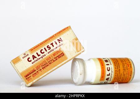 Vintage 1950s CALCISTIN comprimés médicament avec lactate de calcium pour le traitement des allergies. BOEHRINGER s.r.l. - Milan (Italie) Banque D'Images