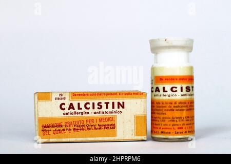 Vintage 1950s CALCISTIN comprimés médicament avec lactate de calcium pour le traitement des allergies. BOEHRINGER s.r.l. - Milan (Italie) Banque D'Images