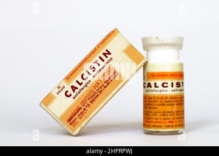 Vintage 1950s CALCISTIN comprimés médicament avec lactate de calcium pour le traitement des allergies. BOEHRINGER s.r.l. - Milan (Italie) Banque D'Images