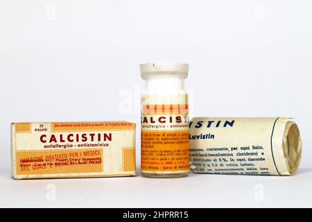 Vintage 1950s CALCISTIN comprimés médicament avec lactate de calcium pour le traitement des allergies. BOEHRINGER s.r.l. - Milan (Italie) Banque D'Images