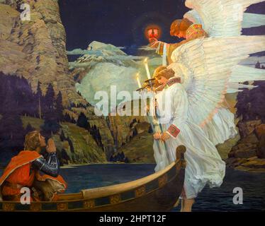 Le Chevalier du Saint Graal, peinture à l'huile sur toile de Frederick Judd Waugh, vers 1912 Banque D'Images