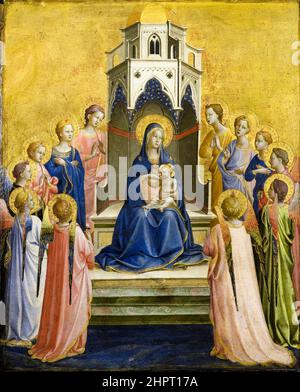 FRA Angelico, Madonna et Child Enthroned et Twelve Angels, peinture, Tempéra sur bois de peuplier, 1420-1430 Banque D'Images