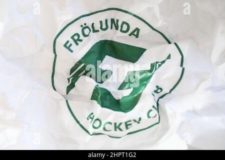 Le nouveau logo de Frölunda HC, ancien Frölunda Indians, a provoqué une tempête de critiques depuis sa première apparition. Maintenant, le club choisit de retirer la nouvelle marque de club. Banque D'Images