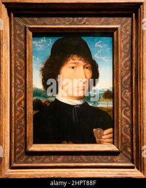 Portrait de Bernardo Bembo tenant une pièce antique romaine, par Hans Menling (1433-1494). Huile sur panneau, c. 1473. Rijksmuseum. Amsterdam. Banque D'Images