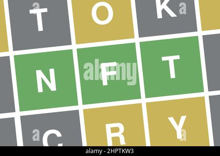 NFT - jeton non fongible et crypto cyber et technologie de blockchain numérique. Illustration vectorielle de mot et de lettres. Banque D'Images