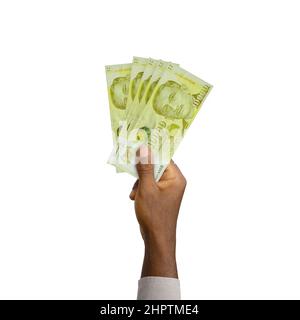 La main noire tenue en 3D a rendu des billets de Singapour dollar Banque D'Images
