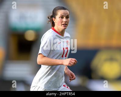 23rd février 2022 ; Molineux Stadium, Wolverhampton, West Midlands, Angleterre ; Arnold Clark Womens International football Espagne contre Canada; Jessie Fleming du Canada Banque D'Images