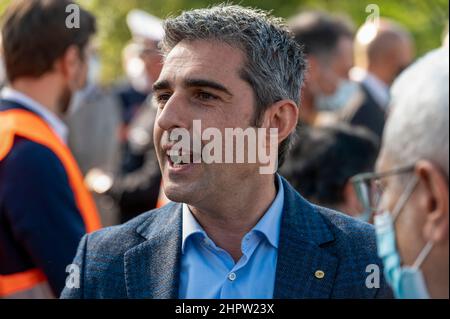 Federico Pizzarotti sindaco di Parma è a Sala Baganza (Parme) en occasion dell'inizio lavori della cassa di espansione sul torrente Baganza Banque D'Images