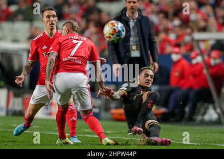 LISBONNE, PORTUGAL - FÉVRIER 23 : Everton de SL Benfica, Antony d'Ajax lors du match de la Ligue des champions de l'UEFA entre SL Benfica et AFC Ajax à Estadio do SL Benfica le 23 février 2022 à Lisbonne, Portugal (photo de Peter sous/Orange Pictures) Banque D'Images