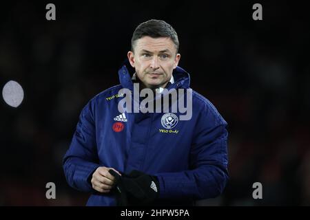 Sheffield, Angleterre, le 23rd février 2022. Paul Heckingbottom, directeur de Sheffield United lors du match du championnat Sky Bet à Bramall Lane, Sheffield. Crédit photo devrait lire: Isaac Parkin / Sportimage Banque D'Images