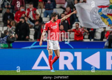 LISBONNE, PORTUGAL - FÉVRIER 23 : Roman Yaremchuk de SL Benfica fête ses équipes deuxième but lors du match de l'UEFA Champions League entre SL Benfica et AFC Ajax à Estadio do SL Benfica le 23 février 2022 à Lisbonne, Portugal (photo de Peter sous/Orange Pictures) Banque D'Images