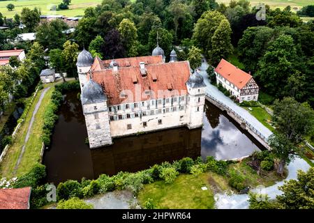 Vue aérienne, château mitwitz amarré, quartier de Kronach, haute-Franconie, Bavière, Allemagne Banque D'Images