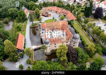 Vue aérienne, château mitwitz amarré, quartier de Kronach, haute-Franconie, Bavière, Allemagne Banque D'Images