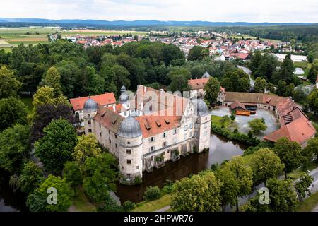 Vue aérienne, château mitwitz amarré, quartier de Kronach, haute-Franconie, Bavière, Allemagne Banque D'Images