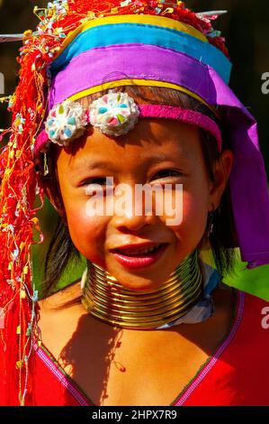 Un peu jeune fille de la tribu Karen Hill, Chiang Mai, Thaïlande. Banque D'Images