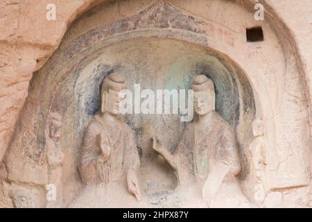 LANZHOU, CHINE - statues de Bouddha au Temple de Bingling Cave (site classé au patrimoine mondial de l'UNESCO). Un temple célèbre à Lanzhou, Gansu, Chine. Banque D'Images