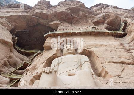 LANZHOU, CHINE - statues de Bouddha au Temple de Bingling Cave (site classé au patrimoine mondial de l'UNESCO). Un temple célèbre à Lanzhou, Gansu, Chine. Banque D'Images