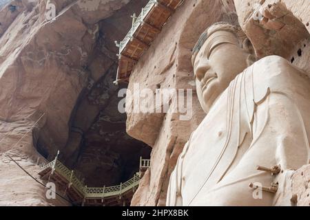 LANZHOU, CHINE - statues de Bouddha au Temple de Bingling Cave (site classé au patrimoine mondial de l'UNESCO). Un temple célèbre à Lanzhou, Gansu, Chine. Banque D'Images