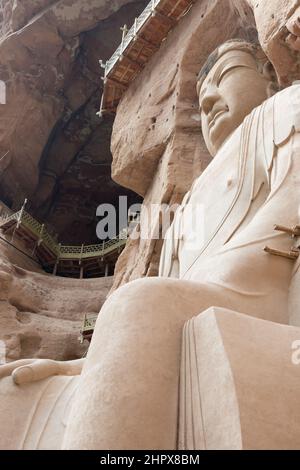 LANZHOU, CHINE - statues de Bouddha au Temple de Bingling Cave (site classé au patrimoine mondial de l'UNESCO). Un temple célèbre à Lanzhou, Gansu, Chine. Banque D'Images