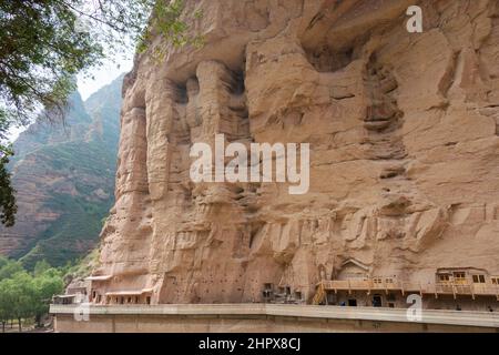 LANZHOU, CHINE - Temple de la grotte de Bingling (site classé au patrimoine mondial de l'UNESCO). Un temple célèbre à Lanzhou, Gansu, Chine. Banque D'Images