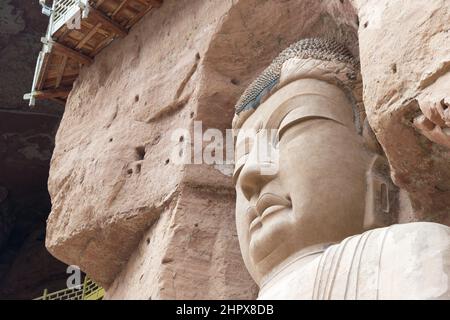 LANZHOU, CHINE - statues de Bouddha au Temple de Bingling Cave (site classé au patrimoine mondial de l'UNESCO). Un temple célèbre à Lanzhou, Gansu, Chine. Banque D'Images