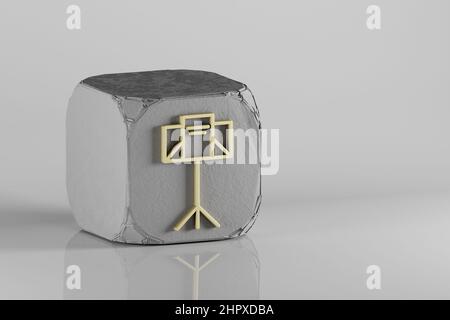 Icône Music Stand. De magnifiques symboles de musique Golden sur un cube de beton et un fond en céramique blanche. 3d illustration du rendu. Motif d'arrière-plan pour Banque D'Images