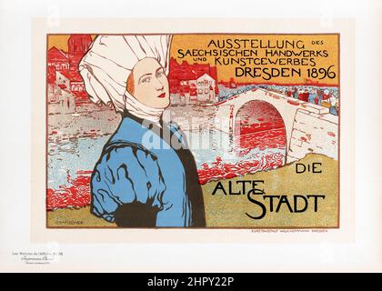 Maitres de l'affiche vol 2 - planche 68 - Otto Fischer. 1895. Die Alte Stadt. Austellung. Dresde 1896. Banque D'Images